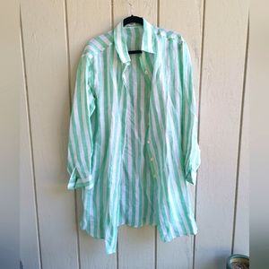Green and White Striped Linen Dress